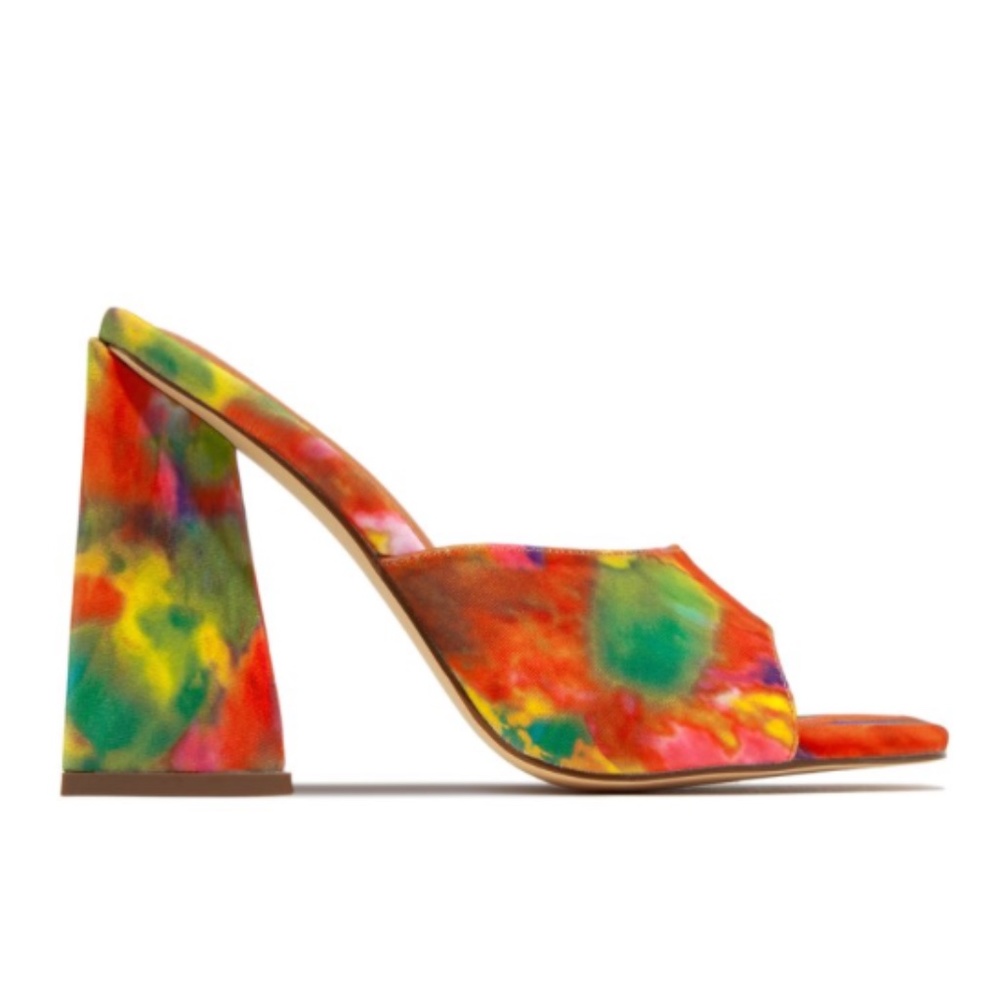 Square Toe Triangle Heel Mules in Multi - Picture 3 of 5